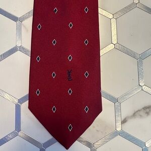 Yves Saint Laurent Vintage Silk Tie | Burgundy Diamond Pattern | YSL 3”x 54”
